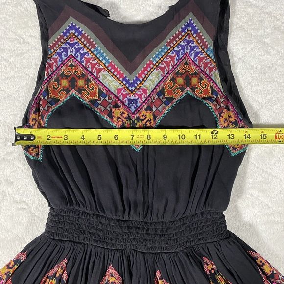 Tanvi Kedia Anthropologie Black Midi Dress Colorful Boho Wedding Women's Sz 2 - Picture 8 of 9